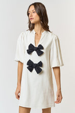 Load image into Gallery viewer, Black Bow Linen Shirt Dress
