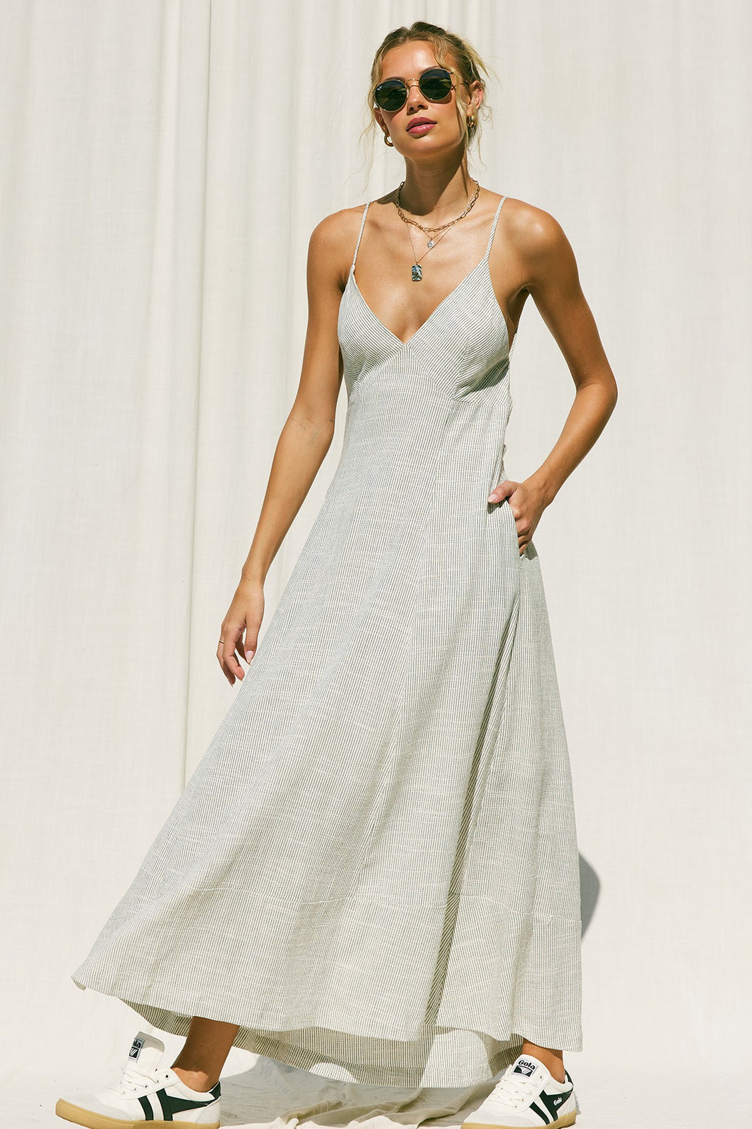 Minimal Stripes Linen Maxi Dress