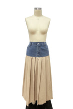 Load image into Gallery viewer, Beige| Denim Pleated Maxi Skirt
