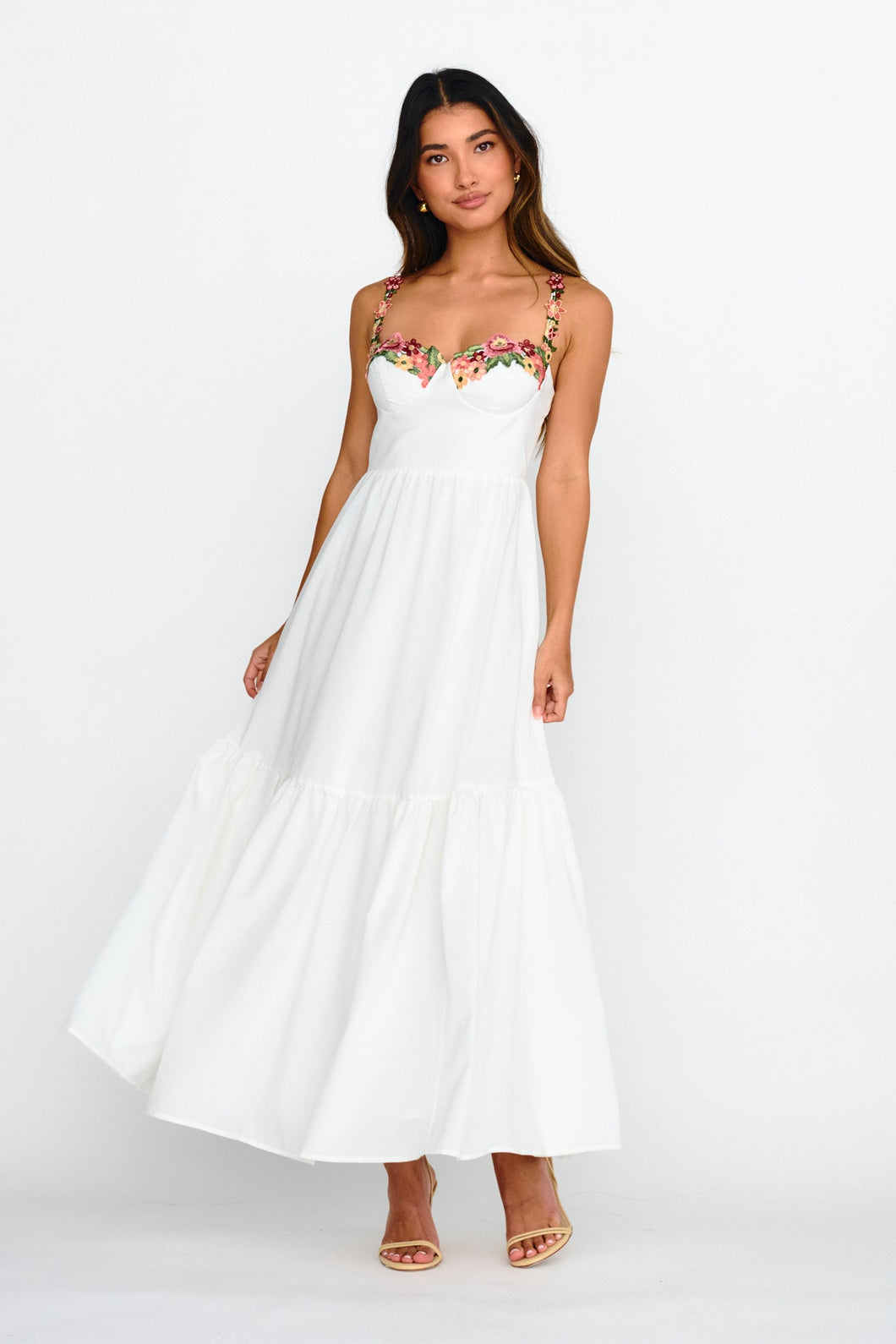 Embroidery Detailed Maxi Dress- White