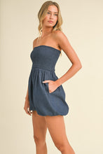 Load image into Gallery viewer, Strapless Bubble Denim Romper
