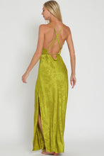 Load image into Gallery viewer, Lime Satin Belted Maxi Dress
