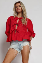 Load image into Gallery viewer, Front Tie Poplin Blouse Red
