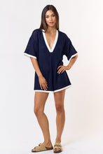 Load image into Gallery viewer, Navy Waffle Knit Contrast Romper
