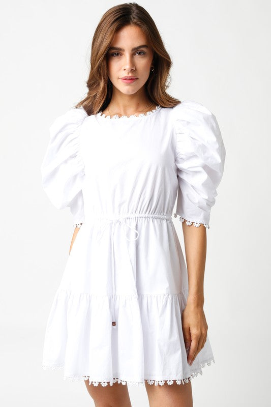 Blaire Puff Sleeves Dress- White