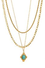 Load image into Gallery viewer, Oval Turquoise Pendant Multi Layered Necklace
