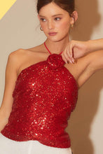 Load image into Gallery viewer, Red Rose Sequin Halter Top
