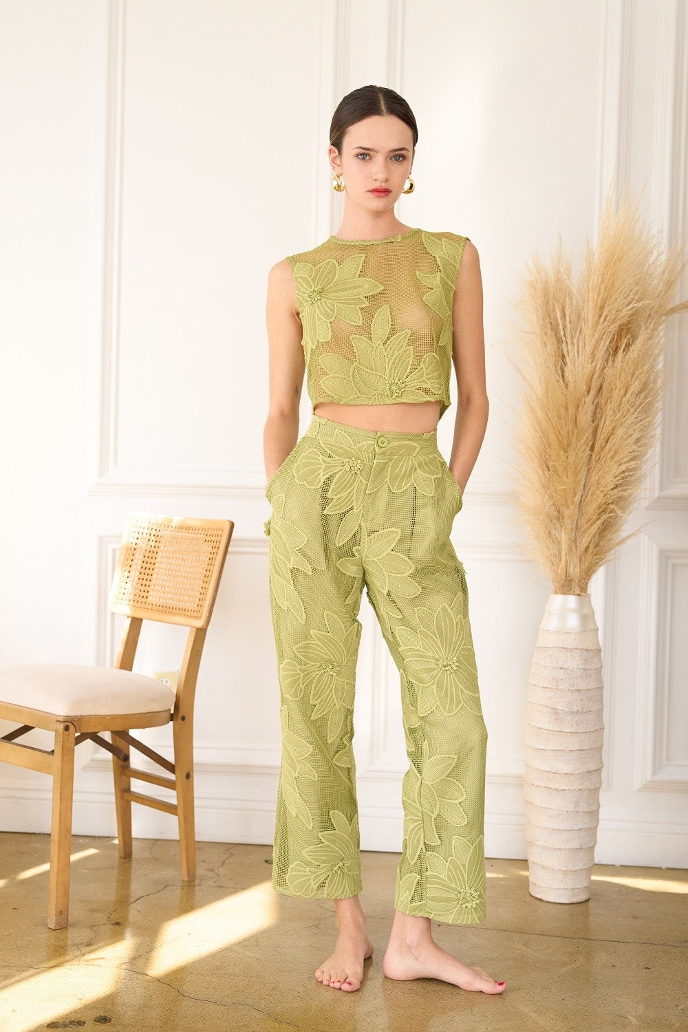 Chiara Lace Pant Set- Sage