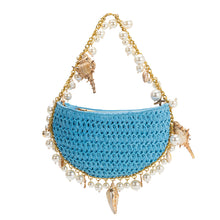 Load image into Gallery viewer, Isla Blue Shells Straw Top Handle Bag
