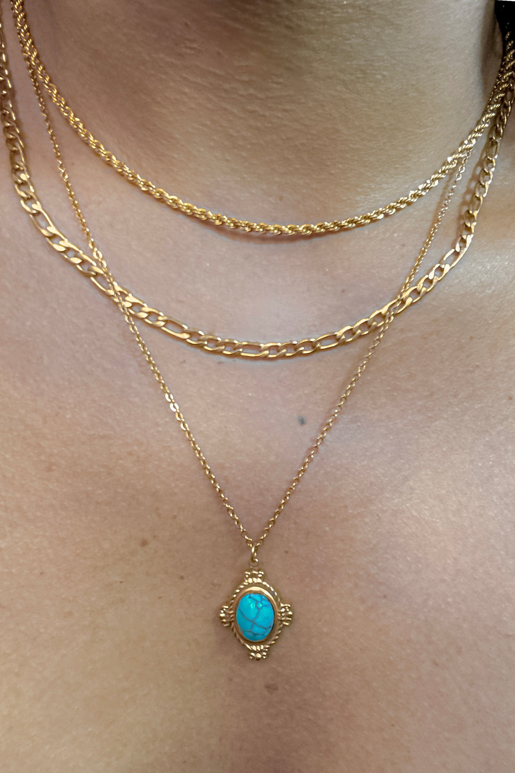 Oval Turquoise Pendant Multi Layered Necklace