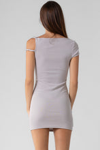 Load image into Gallery viewer, Elena Twist Shoulder Mini Dress- Grey
