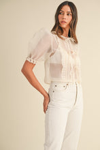 Load image into Gallery viewer, Organza Puff Sleeve Tie Blouse- Cream
