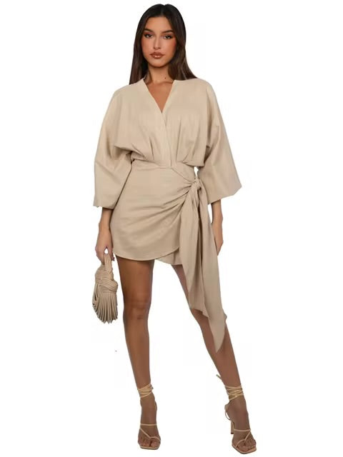 Taupe wrap dress on sale