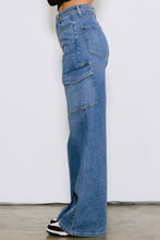 Load image into Gallery viewer, High-Waisted Cargo Jeans- Medium Wash
