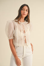 Load image into Gallery viewer, Organza Puff Sleeve Tie Blouse- Cream
