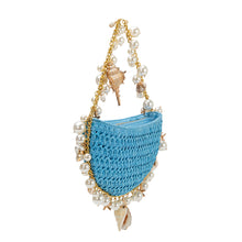 Load image into Gallery viewer, Isla Blue Shells Straw Top Handle Bag
