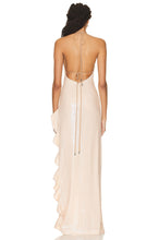 Load image into Gallery viewer, Sequin Nude Asymmetrical Open Leg Gown
