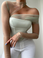 Load image into Gallery viewer, Mint Stretch Mesh Sleeve Corset Top
