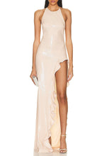 Load image into Gallery viewer, Sequin Nude Asymmetrical Open Leg Gown
