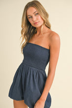 Load image into Gallery viewer, Strapless Bubble Denim Romper
