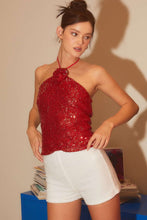 Load image into Gallery viewer, Red Rose Sequin Halter Top
