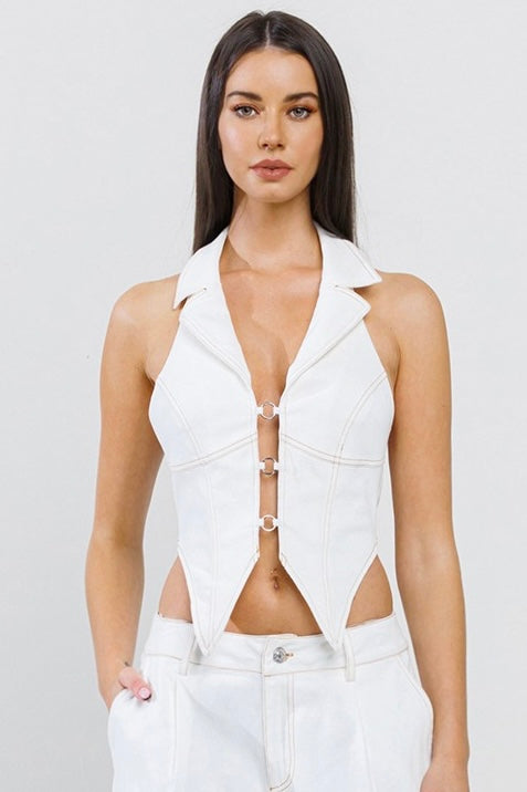 White Denim Rings Vest Top