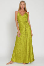 Load image into Gallery viewer, Lime Satin Belted Maxi Dress
