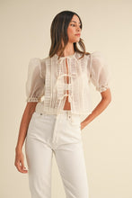 Load image into Gallery viewer, Organza Puff Sleeve Tie Blouse- Cream
