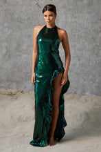 Load image into Gallery viewer, Sequin Green Asymmetrical Open Leg Gown
