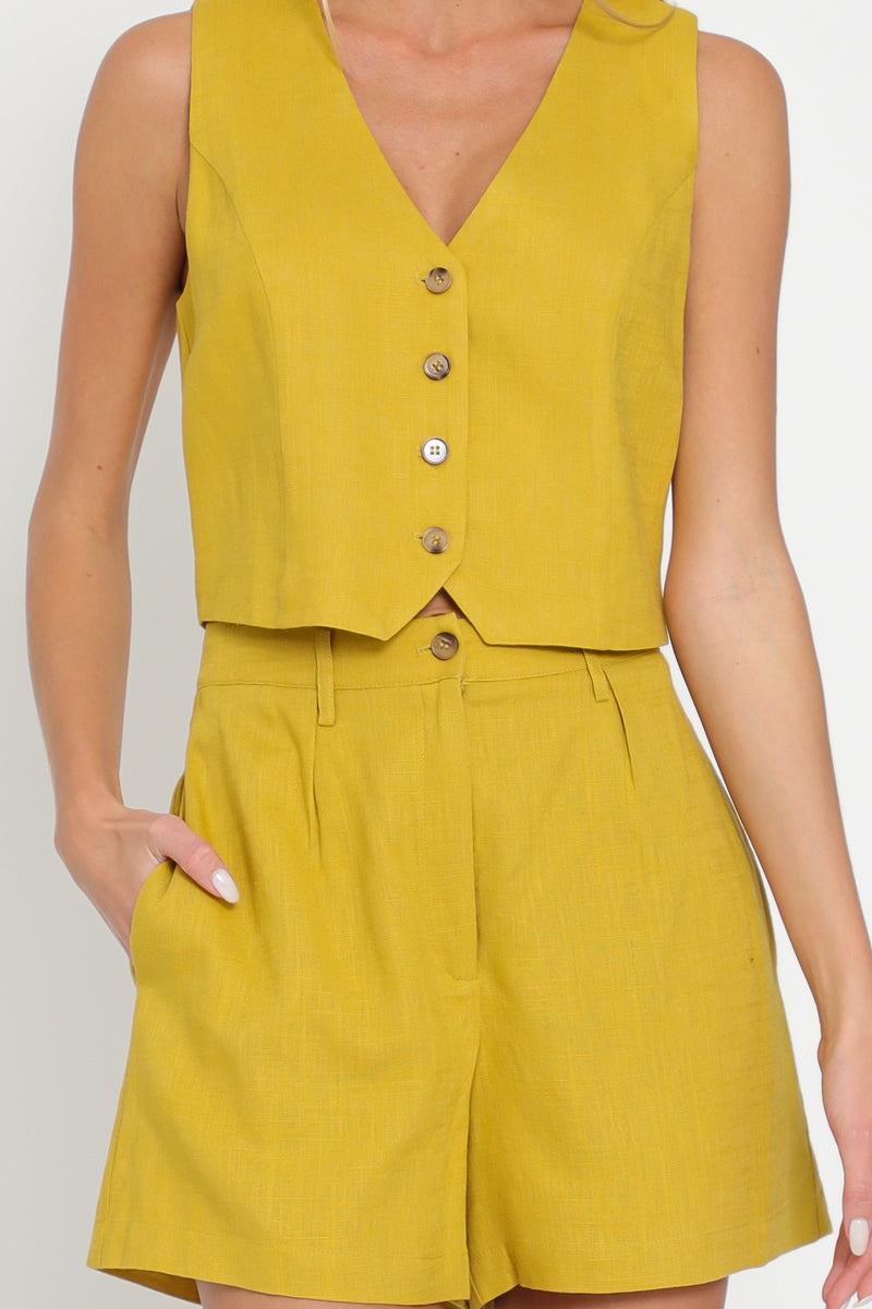 Linen Mustard Vest Set