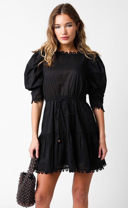 Blaire Puff Sleeves Dress- Black