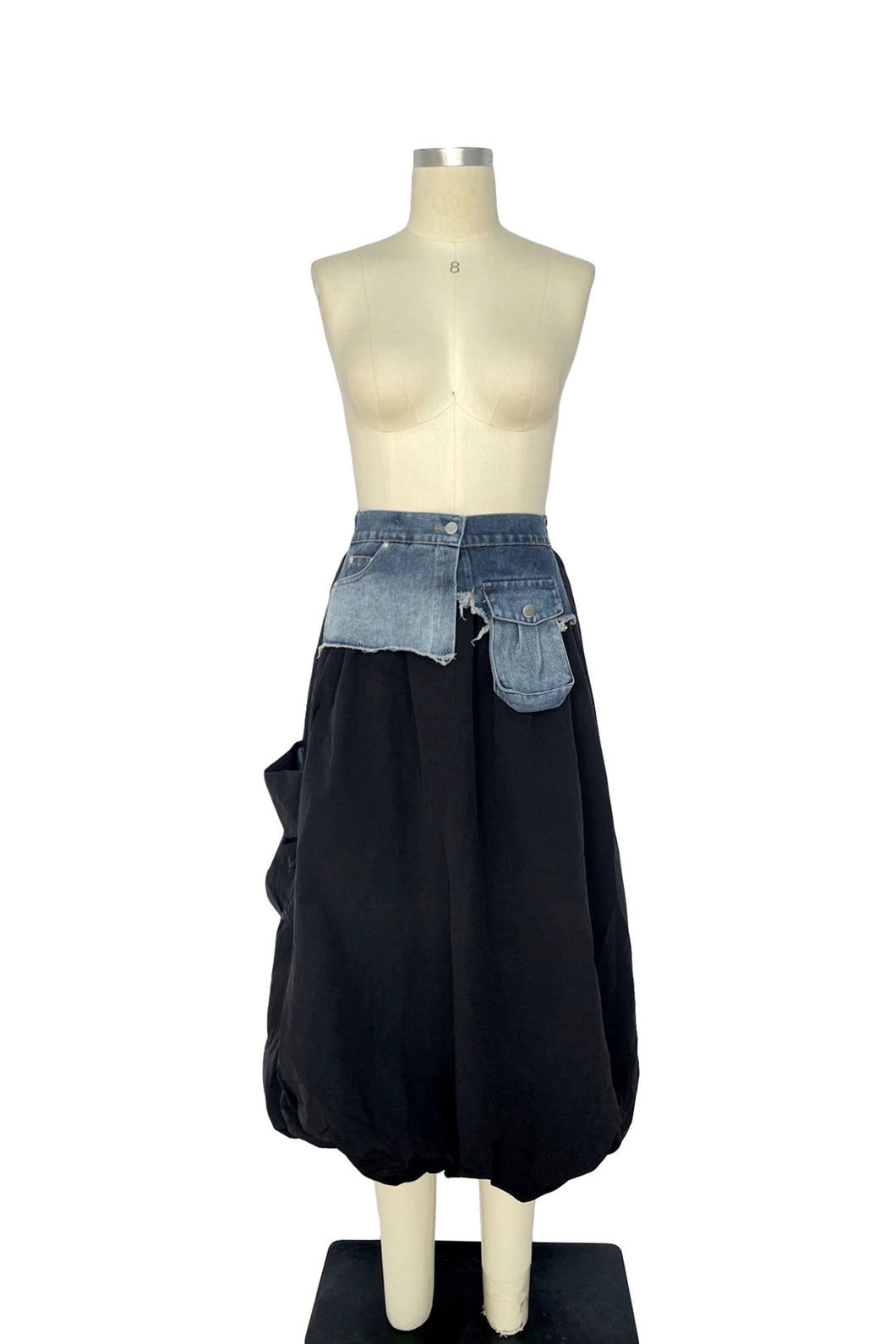 Black|Denim Pocket Skirt