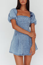 Load image into Gallery viewer, Puffy Sleeves Denim Dress
