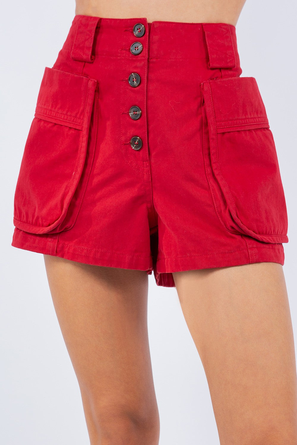 Red Denim Cargo Shorts