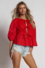 Load image into Gallery viewer, Front Tie Poplin Blouse Red
