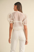 Load image into Gallery viewer, Organza Puff Sleeve Tie Blouse- Cream
