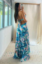 Load image into Gallery viewer, Blue Tie Back Halter Maxi Dress
