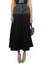 Load image into Gallery viewer, Black|Dark Denim Pleated Maxi Skirt
