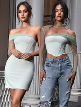 Load image into Gallery viewer, Mint Stretch Mesh Sleeve Corset Dress
