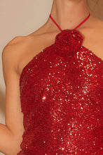 Load image into Gallery viewer, Red Rose Sequin Halter Top
