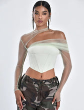 Load image into Gallery viewer, Mint Stretch Mesh Sleeve Corset Top
