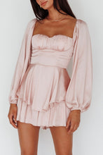 Load image into Gallery viewer, Nude Pink Sleeve Satin Bustier Playsuit
