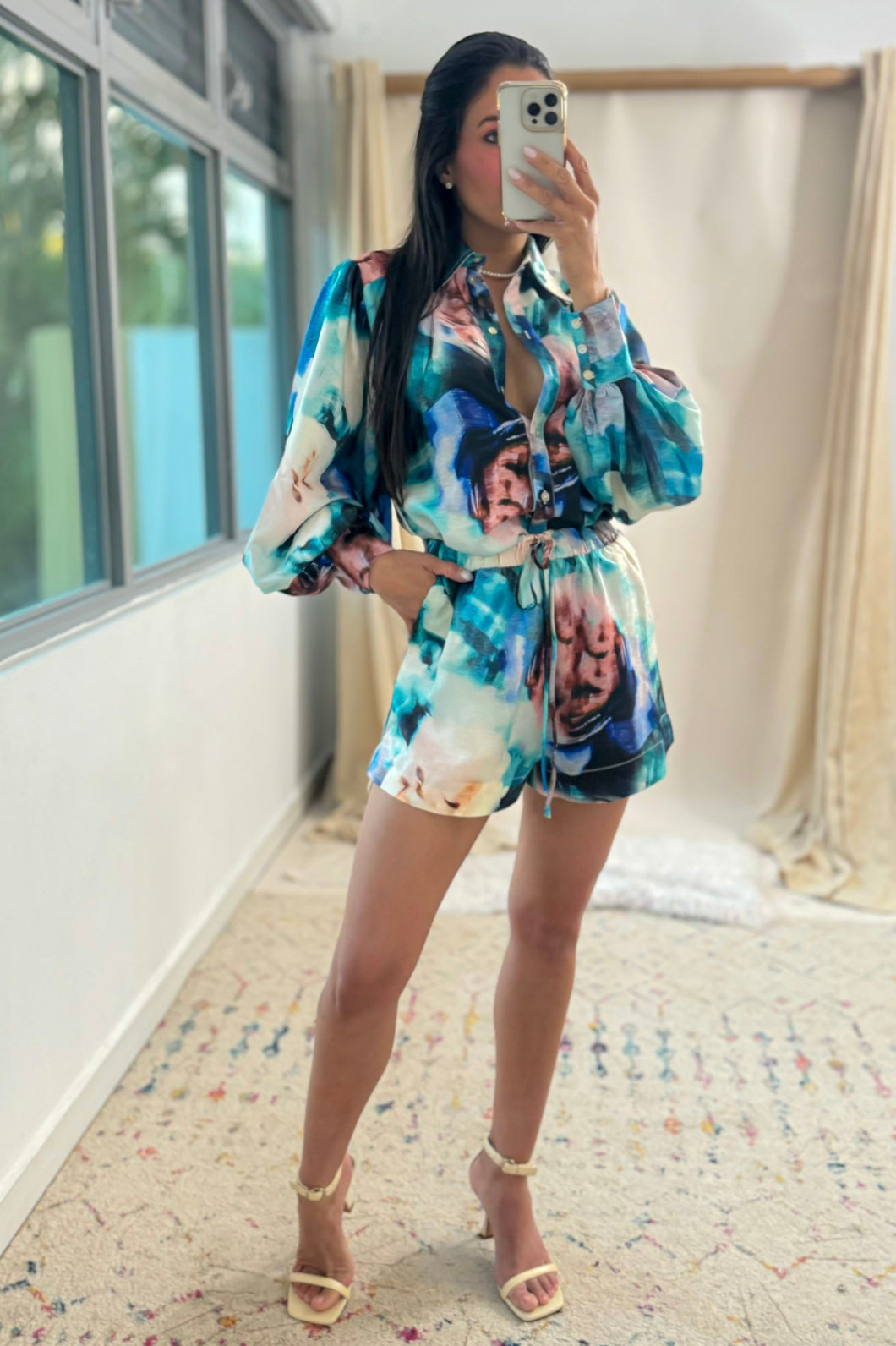 Abstract Blouse + Short Set