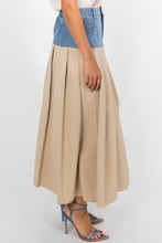 Load image into Gallery viewer, Beige| Denim Pleated Maxi Skirt
