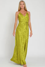 Load image into Gallery viewer, Lime Satin Belted Maxi Dress
