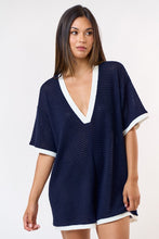 Load image into Gallery viewer, Navy Waffle Knit Contrast Romper
