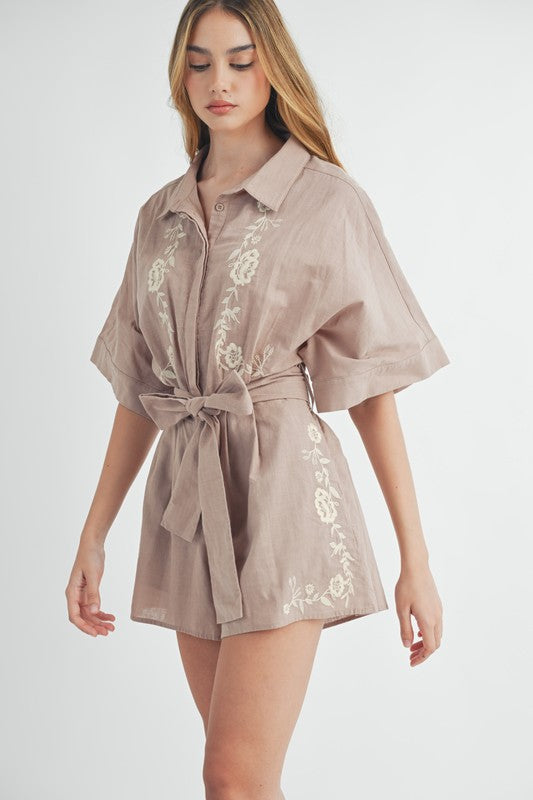 Mocha Embroidered Romper