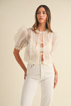 Load image into Gallery viewer, Organza Puff Sleeve Tie Blouse- Cream
