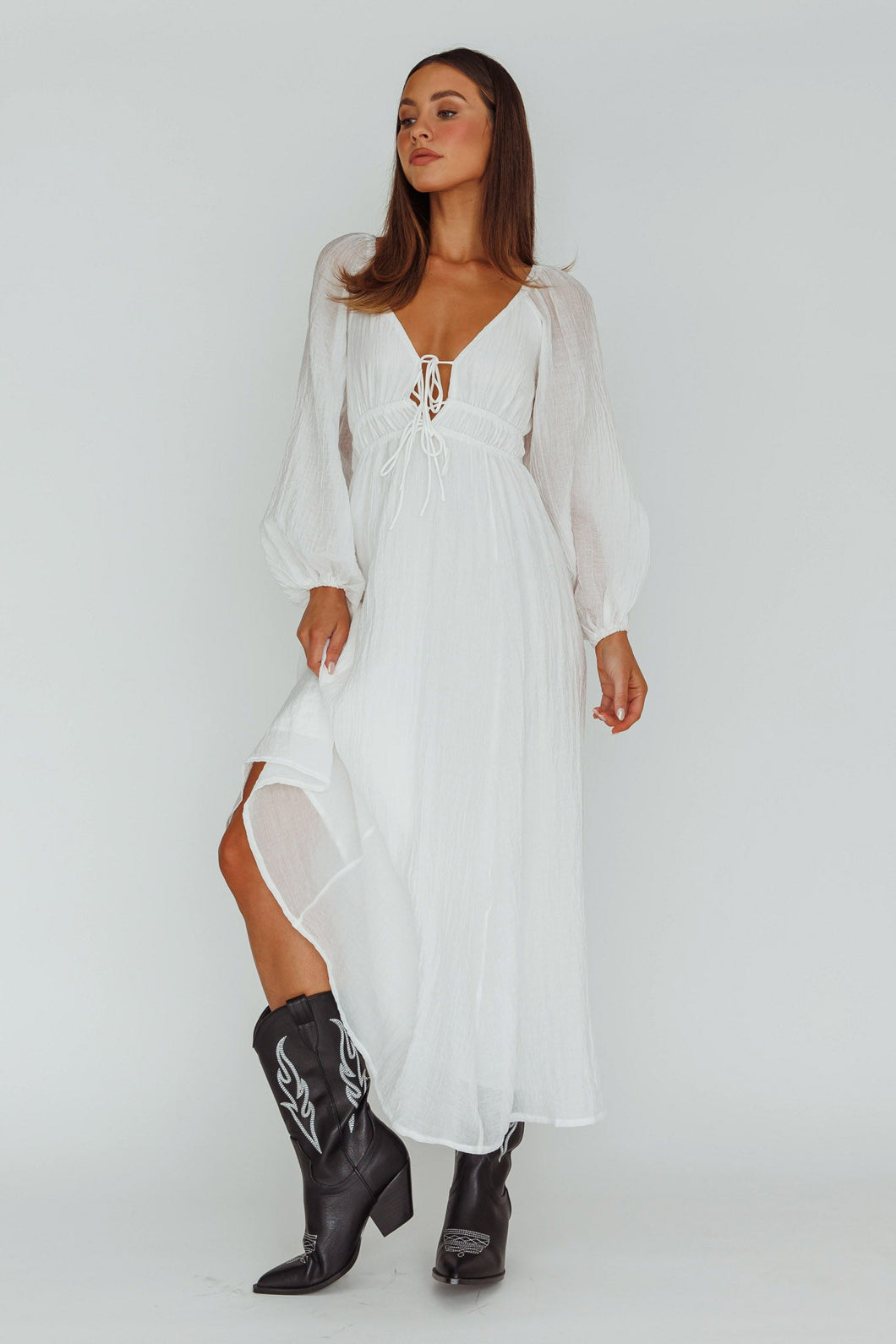 Carlota Balloon Sleeve Maxi Dress- White