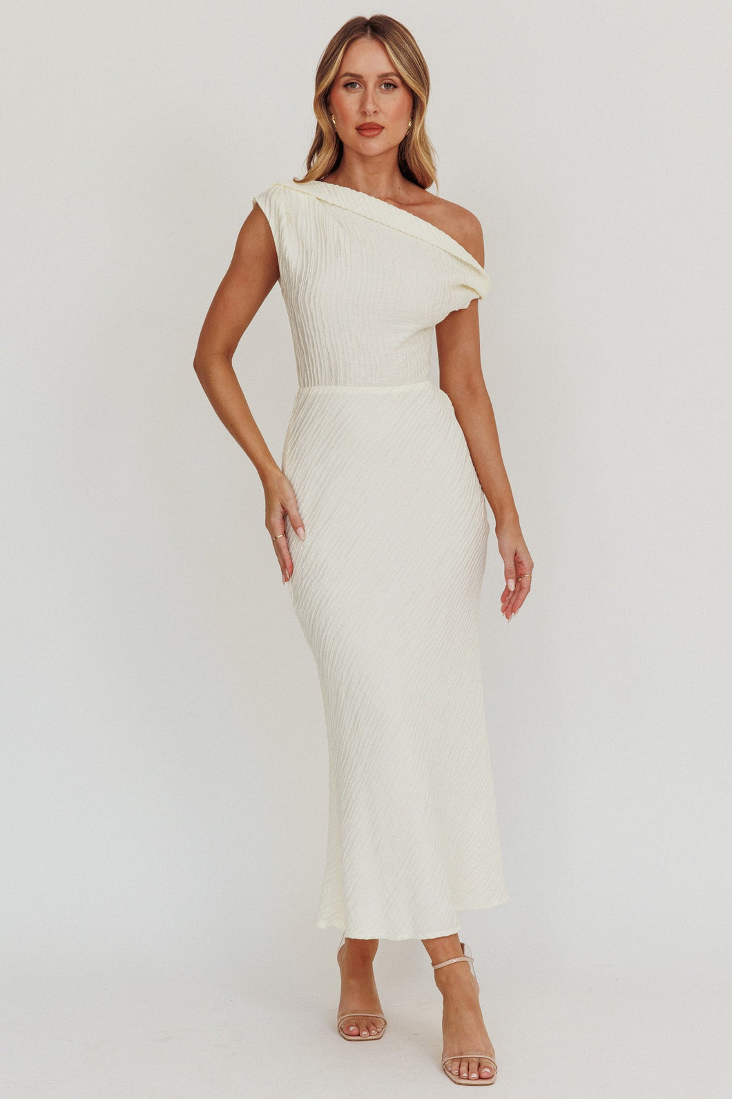 Samira Twist Neckline Dress- Cream